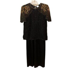 Praise Hymn Womens Small Black Gold Beaded Sequins Cocktail Party Formal Dress